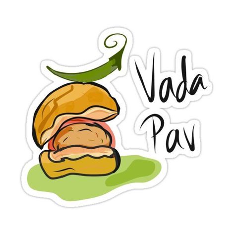 Vada Pav With Chilly Sticker by Sowmya-P #Food #Delivery #Logo Vadapav Illustration, Indian Food Stickers, Vada Pav Illustration, Mumbai Illustration, Indian Stickers, Cork Board Ideas For Bedroom, Polaroid Case, Food Delivery Logo, Travel Doodle