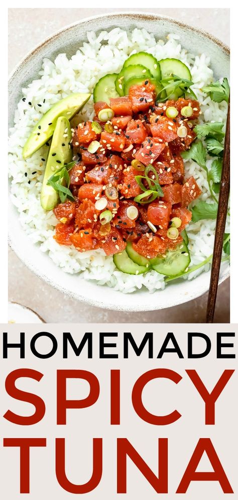 How To Make Spicy Tuna For Sushi, Spicy Tuna Tacos, Spicy Tuna Sushi Bake Recipe, Ahi Tuna Sushi Bake, How To Make Spicy Tuna, Tuna For Sushi, Spicy Tuna Recipe, Spicy Sushi, Spicy Tuna Sushi