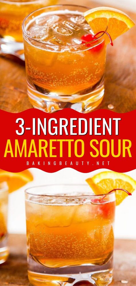 Out of homemade drink ideas? This bright and refreshing Amaretto Sour is unique and only requires three ingredients. You have to try this simple cocktail recipe! Amaretto Sour Drink, Amaretto Drinks Recipes, Amaretto Sour Recipe, Amaretto Recipe, Amaretto Drinks, Amaretto Sour Cocktail, Sour Drink, Easy Alcoholic Drinks, Spring Drink