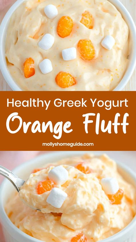 Indulge in a delightful and refreshing treat with this light and fluffy Greek yogurt orange fluff recipe. Made with creamy Greek yogurt, tangy orange flavors, and a hint of sweetness, this dessert is perfect for satisfying your sweet cravings without feeling guilty. Whether enjoyed as a snack or served at your next gathering, this dessert is sure to be a crowd-pleaser. Keto Orange Fluff With Greek Yogurt, Ww Yogurt Recipes, Flavored Greek Yogurt Recipes, Orange Fluff With Greek Yogurt, Plain Nonfat Greek Yogurt Recipes, Oikos Yogurt Recipes, Plain Yogurt Uses, Jello With Yogurt, Things To Make With Greek Yogurt