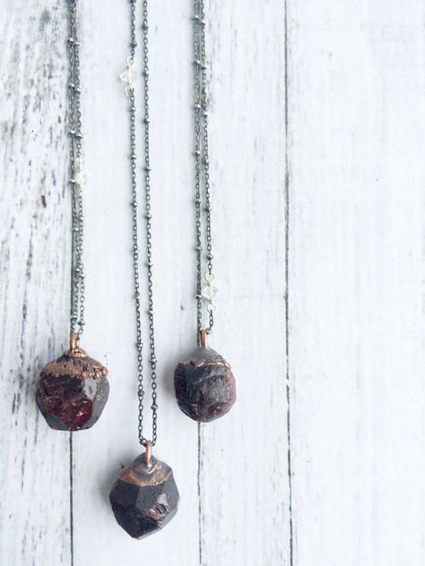 Raw garnet necklace  Raw garnet pendant on oxidized by HAWKHOUSE Mineral Necklace, January Birthstone Necklace, Raw Garnet, January Birthstone Jewelry, Sterling Necklace, Mineral Jewelry, Garnet Crystal, Raw Crystal Necklace, Garnet Pendant