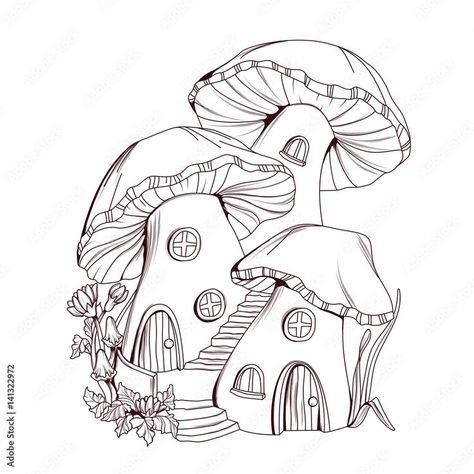 Outdoor Drawings, Book Mushroom, Fairy House Drawing, Fairy Garden Drawing, Mushroom Houses, Rumah Minecraft Sederhana, The Big Bad Wolf, Fairy Drawings, Doodle Notes