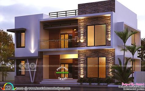 Night view of 4 bedroom 1800 sq-ft 1800 Sq Ft House Plans, Kollam Kerala, California Bedroom, Kerala Home Design, Flat Plan, Kerala Home, Flat Roof House, Bedroom Contemporary, Modern Contemporary Home