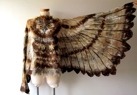 https://flic.kr/p/wZFqM7 | Nuno felted shawl - Owl wings#owl #felting #wings #nunofelting Wing Scarf, Felt Jacket, Owl Wings, Owl Costume, Bird Costume, Felted Scarf, Fairy Clothes, Bird Wings, Wings Costume