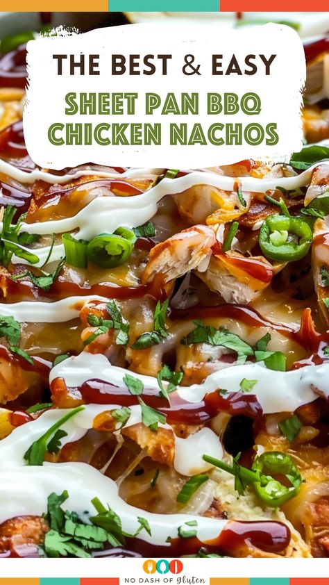 Craving something quick and delicious? Try these Easy Sheet Pan BBQ Chicken Nachos! Loaded with BBQ chicken, melted cheese, and a kick of jalapeños. Perfect for game night or a quick dinner. Ready in just 20 minutes! Pin now and make them tonight! Sheet Pan Bbq Chicken, Pan Bbq Chicken, Best Spaghetti Recipe, Nachos Loaded, Bbq Chicken Nachos, Chicken Nachos Recipe, Gluten Free Holiday Recipes, Crispy Chips, Gluten Free Sides Dishes