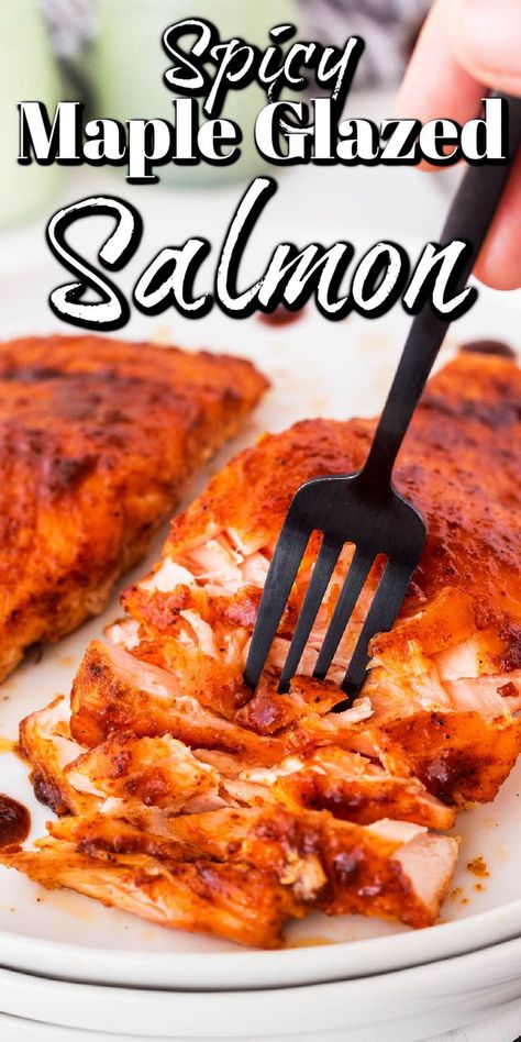 This spicy Maple Glazed Salmon is quite simply amazing! Indeed, the blend of spices and flavors in this glaze really helps the flavors of the salmon shine. Spicy Maple Salmon, Maple Glazed Smoked Salmon, Spicy Maple Salmon Bites, Maple Glazed Salmon, Salmon Glaze Recipes, Fish Friday, Salad Inspiration, Grilled Salmon Recipes, Easy Salmon Recipes