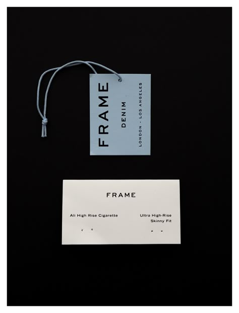 Frame Denim Swing Tag and Denim Label #framedenim #swingtag #branding #fashion #fashionbranding Fashion Tags Label Design, Fashion Branding Identity, Lookbook Design, Stationary Branding, Hang Tag Design, Denim Label, Flower Branding, Name Card Design, Box Packaging Design