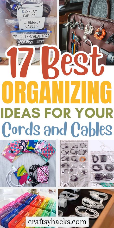 Streamline your space with these innovative cable organization tips that make managing cords a breeze! Whether you're looking for DIY cable organizers or creative storage solutions, these hacks will help you declutter and simplify your setup. Organizing Technology At Home, Organising Cables And Chargers, How To Organize Electronics, Charger Cable Organizer Diy, Cord And Cable Organization, Usb Cord Organization, How To Organize Cables And Cords, Electrical Cord Storage Ideas, Diy Cord Storage Ideas