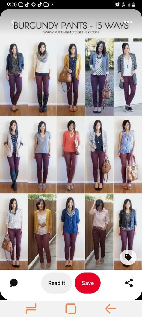 What To Wear With Plum Pants, Outfit Burgundy Pants, Burgundy Jeans Outfit Women, Style Maroon Pants, How To Style Maroon Pants, Maroon Dress Pants Outfit, Cranberry Pants Outfit, Plum Pants Outfit Work, What To Wear With Maroon Pants