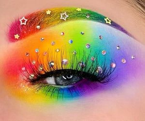 Colorful Eye Makeup Tutorial, Disney Eye Makeup, Crazy Eye Makeup, Rainbow Eye Makeup, Candy Makeup, Eyelash Brands, Prom Eye Makeup, Cute Eye Makeup, Pride Makeup