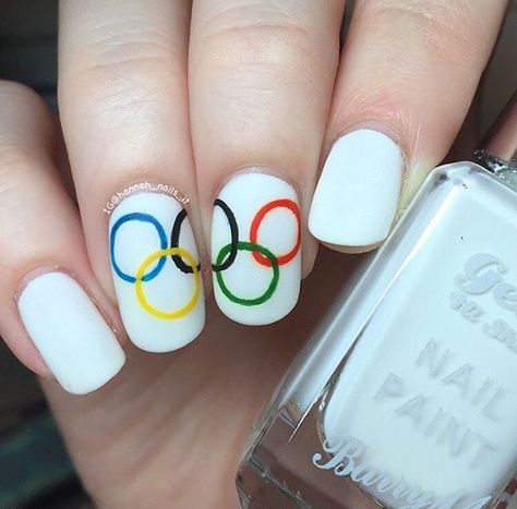 Olympic Nails, Rio 2016 Olympics, Patriotic Nails Design, Olympic Flag, Sports Nails, Flag Nails, Paris Nails, Fast Nail, Patriotic Nails