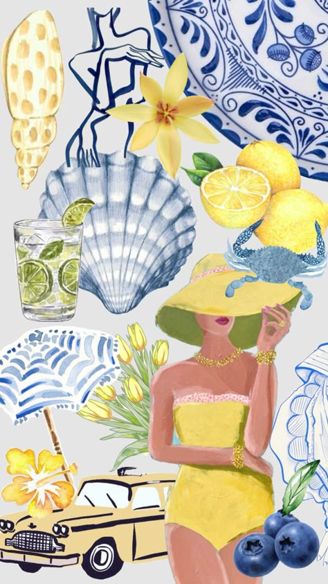 🍋🫐🍋‍🟩 Mediterranean Summer Aesthetic, Coastal Wallpaper, Mediterranean Summer, Cute Summer Wallpapers, Classy Tattoos, Beach Watercolor, Aesthetic Painting, Summer Wallpaper, Italian Art