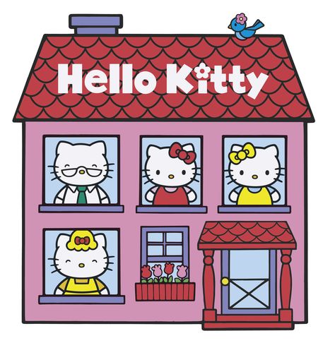 Hello Kitty Home, Sanrio House Exterior, Sanrio House Printable, Stump Village Hello Kitty, Hello Kitty House Cartoon, Sanrio House Cartoon, Hello Kitt, Hello Kitty Printables, House Cartoon