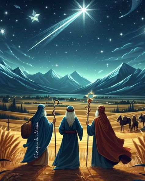 Three Wise Men Art, 3 Wisemen, Nativity Scene Pictures, The Three Kings, The Three Wise Men, Beautiful Christmas Scenes, Christian Illustration, Men And Babies, 3 Kings