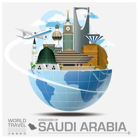 Kingdom Of Saudi Arabia Landmark Global Travel And Journey Infographic vector illustration Journey Infographic, Travel Advertising Design, Travel Agency Logo, Travel Advertising, Green Wall Decor, Animation Art Sketches, Vector Graphics Design, Travel Icon, Surrealism Painting