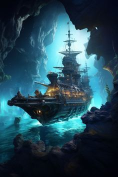 Futuristic Pirate Ship, Steampunk Pirate Ship, Steampunk Boat, Fantasy Airship, Airship Art, Pirate Ship Art, Boat Style, Steampunk Artwork, Space Ship Concept Art