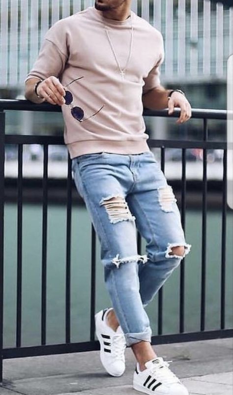 Menswear Outfits, Jeans Outfit Men, Black Men Fashion Casual, Tee Shorts, Smart Casual Wear, Denim Jeans Ripped, Stylish Men Casual, Vans Converse, Hoodie Streetwear