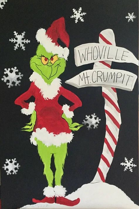 The Grinch Grinch Canvas Painting, Grinch Canvas, Grinch Tattoo, O Grinch, Christmas Gourds, Christmas Window Painting, Grinch Christmas Party, Whoville Christmas, Grinch Christmas Tree