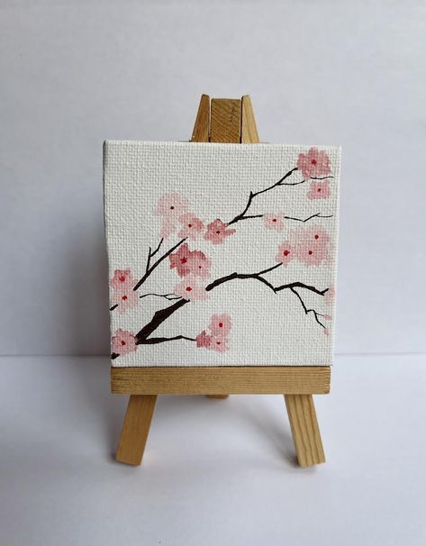 Simple Mini Canvas Paintings, Kawaii Painting, Mini Toile, Fredericksburg Va, Pink Cherry, Mini Canvas, Mini Paintings, Painting Canvas, Cherry Blossoms