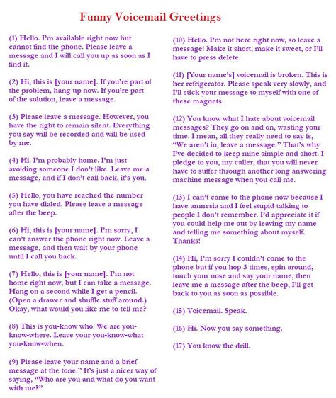 Cute Voicemails From Boyfriend, Things To Say For Your Voicemail, Aesthetic Voicemail Ideas, Voicemail Greeting Ideas Funny, Fun Voicemail Greetings, Mean Things To Call People, Random Things To Say To People, Hey Google Commands Funny, What To Say On Your Voicemail