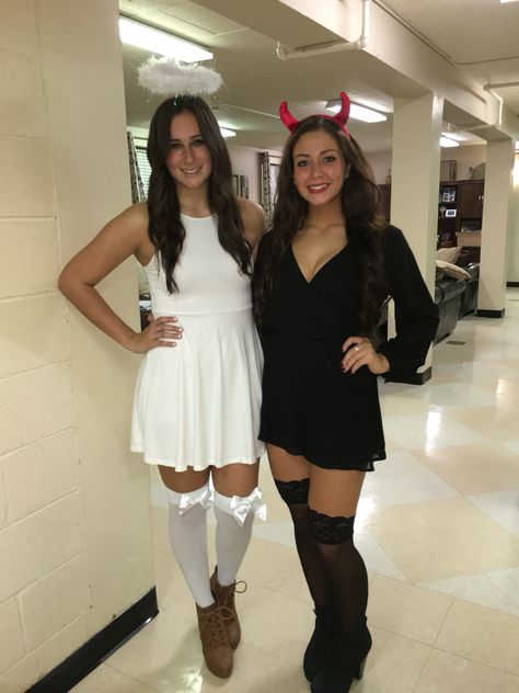 Devil and angel Halloween costume Angel Halloween Costume, Angel And Devil Costume, Angel Y Diablo, Devil And Angel, Angel Halloween, Angel Halloween Costumes, Black Halloween Costumes, Best Friend Halloween Costumes, Devil Halloween