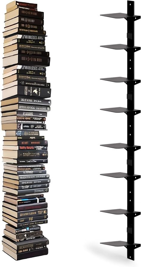 Amazon.com: Defined Deco Black Floating Bookshelves-Invisible Floating Bookshelf for Wall -8 Tier Wall Bookshelves,Vertical Spine Book Tower,Heavy-Duty Metal Book Organizers for Home,Office,Living Room,Pack of 4. : Home & Kitchen Bookshelves Invisible, Invisible Bookshelf, Invisible Shelves, Spine Book, Book Tower, Floating Books, Floating Bookshelf, Floating Bookshelves, Home Office Living Room