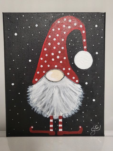 Paintings Of Gnomes, Kid Christmas Painting Ideas, Gonk Paintings, Christmas Canvas Painting Ideas Easy, Christmas Paintings On Canvas For Kids, Gnomes To Paint, Easy Santa Painting, Winter Gnome Painting, Gnome Painting Ideas