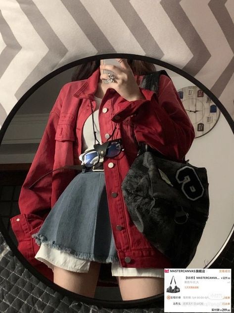 Red Indie Outfit, Spiderman Inspired Outfit Aesthetic, Grunge Outfits Red And Black, Cherry Aesthetic Outfits, Black And Red Aesthetic Clothes, Black And Red Skirt Outfit, Cherry Style Outfit, Cherry Clothes Aesthetic, Trashcore Outfit