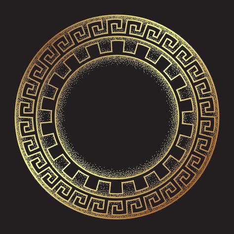 Estilo grego antigo, meandro de ouro orn... | Premium Vector #Freepik #vector #circulo-grego #semi-circulo #grego #romano Round Frame Design, Ornament Vector, Lettering Art, Hand Lettering Art, Greek Style, Round Frame, Letter Art, Design Vector, Frame Design