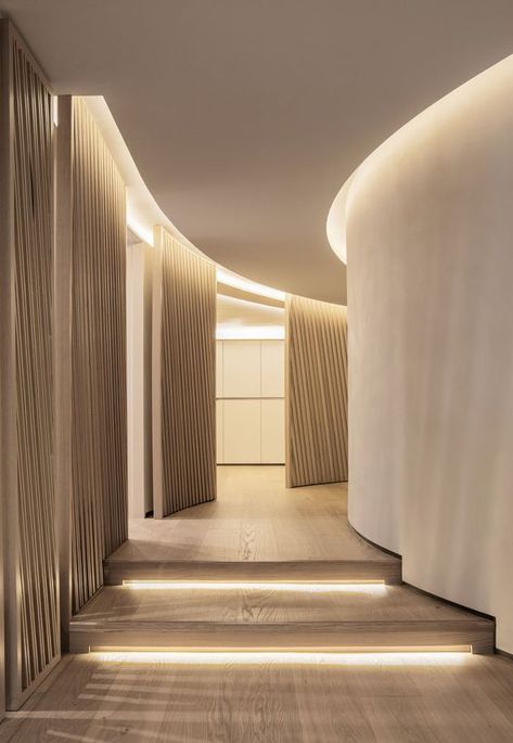 Hotel Corridor, Spa Interior Design, Sustainable Interior Design, Corridor Design, Spa Interior, Curved Walls, Clinic Design, Hotel Interior Design, Spa Design