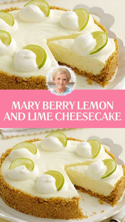 Mary Berry Lemon And Lime Cheesecake Mary Berry Recipes Christmas, Mary Berry Lemon Cheesecake, Mary Berry Cheesecake, Lemon Cheesecake No Bake, Baking Recipes Uk, Mary Berry Recipes Baking, Mary Berry Baking, Mary Berry Cakes, Lime Dessert Recipes