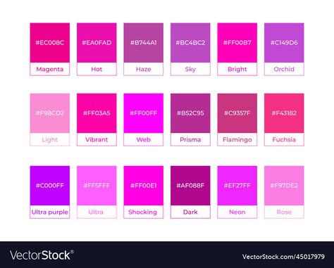 Magenta Color Palette, Magenta Color, Hex Codes, Color Meanings, Aesthetic Colors, Color Names, Png Images, Adobe Illustrator, Color Schemes