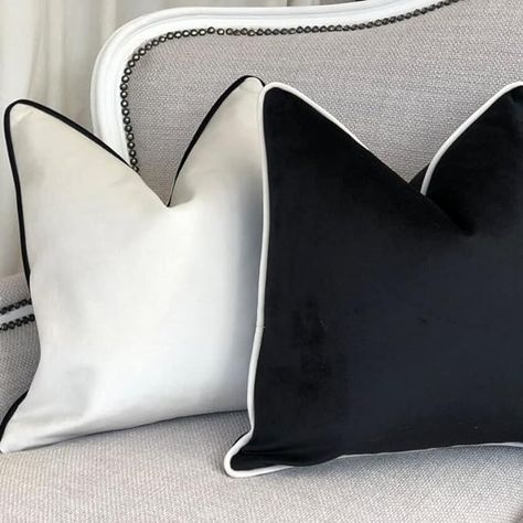 Amazon.com: THE-TINOART 22x22inches Square Solid White Black Velvet Throw Pillow Covers Soft Decorative Cushion Covers Pillowcases for Sofa Couch Bed Cream White with Black Piping 1Piece : Home & Kitchen Modern Pillow Covers, Luxury Cushions, White Cushions, Modern Pillows, Modern Light, White Velvet, Sofa Cushion Covers, Decorative Cushion Covers, Cover Black