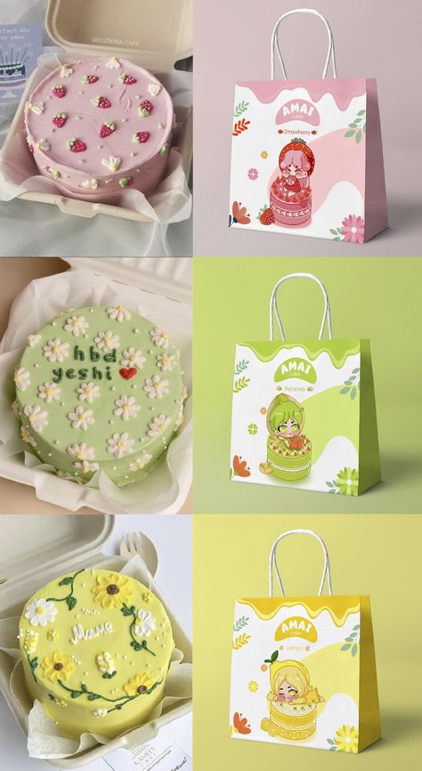 Japanese Box Design, Japanese Cake Packaging, Candy Design Packaging, Korean Packaging Design Food, Pastry Box Packaging Design, Japanese Cake Design, Cake Branding Design, Food Bag Design, Strawberry Drawings