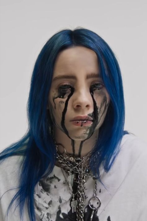 Billie Eilish, Blue Hair, Makeup, Hair, Blue, Black, Make Up