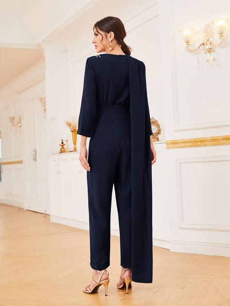 SHEIN Floral Applique Draped Detail Jumpsuit | SHEIN USA Hijab Jumpsuit, Graduation Jumpsuit, Graduation Outfit Ideas Hijab, Outfit Ideas Hijab, Graduation Outfit College, Graduation Outfit, Floral Applique, Modest Outfits, Jumpsuit