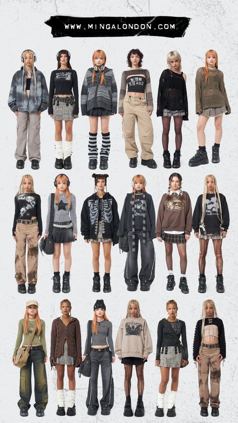 Mingalondon Outfits, Gruge Outfits Girl, Y2k Retro Outfits, Y2k Layered Outfits, Escape Room Outfit, Abuci Fashion, How To Dress Grunge, Outfit Styles Types Of Aesthetic, Sims Inspiration People