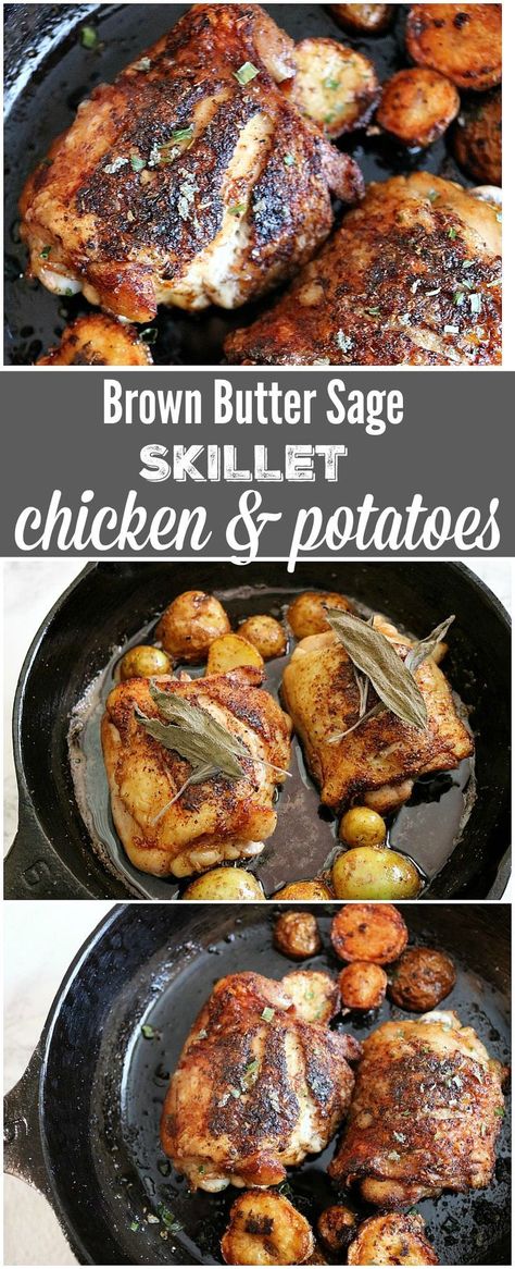 This brown butter sage skillet chicken recipe is the perfect one pan meal. Cast iron skillets have been used for centuries, come see why! Brown Butter Sage, Cast Iron Skillet Cooking, One Pan Meal, Cast Iron Skillets, Chicken Skillet Recipes, Chicken And Potatoes, Iron Skillet Recipes, One Skillet Meals, Dutch Oven Cooking