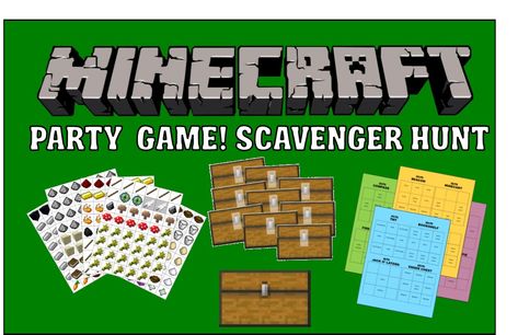 Minecraft Scavenger Hunt, Minecraft Party Games, Party Scavenger Hunt, Printable Scavenger Hunt, Minecraft Decoration, Engagement Party Games, Dinner Party Games, Minecraft Theme, Minecraft Birthday Party