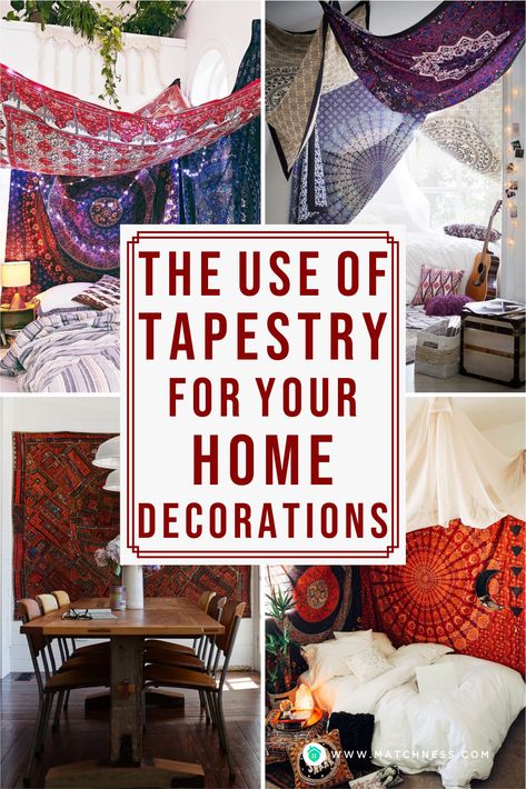 When you are commonly only familiar with the use of the tapestry to be a part of Bohemian decoration, then it can be surely be used for other home design styles. You don’t need to be worried because the design is really varied as you can adjust the right one with your home design style. #tapestry #homedecoration Ways To Hang A Tapestry, Hanging Tapestry Ideas Bedrooms, Boho Decor Diy Bohemian Homes, Ideas For Bed, Wall Tapestry Living Room, Ceiling Tapestry, Home Design Styles, Wall Tapestry Decor, Tapestry Headboard