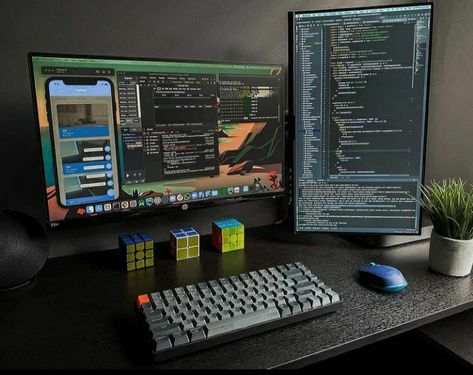 Programmers Desk, Computer Desk Organization, Money And Wealth, Gaming Desk Setup, Everything Now, Computer Desk Setup, Home Studio Setup, Work Office Decor, Custom Computer