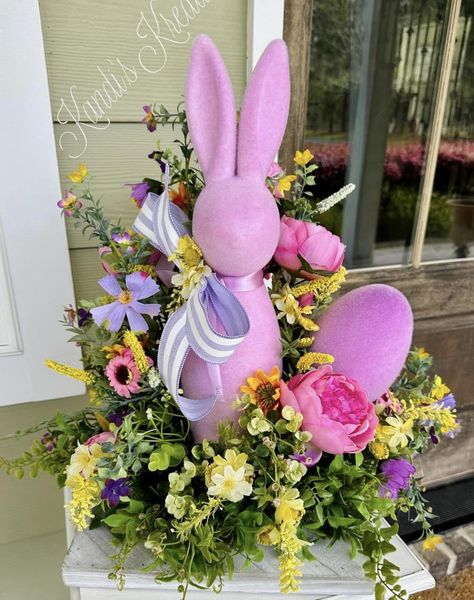 Flocked Bunny Centerpiece, Nails Acrylic Easter, Bunny Centerpieces, Easter Centrepiece, Easter Wallpaper Iphone, Easter Floral Decorations, Flocked Bunnies, Nail Easter, Easter Bunny Centerpiece