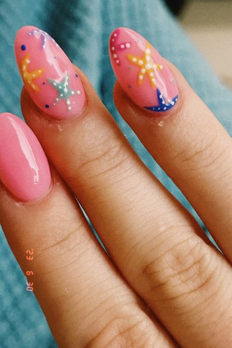 Cute Beach Nails, Starfish Nails, Winter Nail Art Ideas, Island Nails, Tropical Nail Designs, Teen Nails, Florida Nails, Spring Break Nails, Tropical Nails