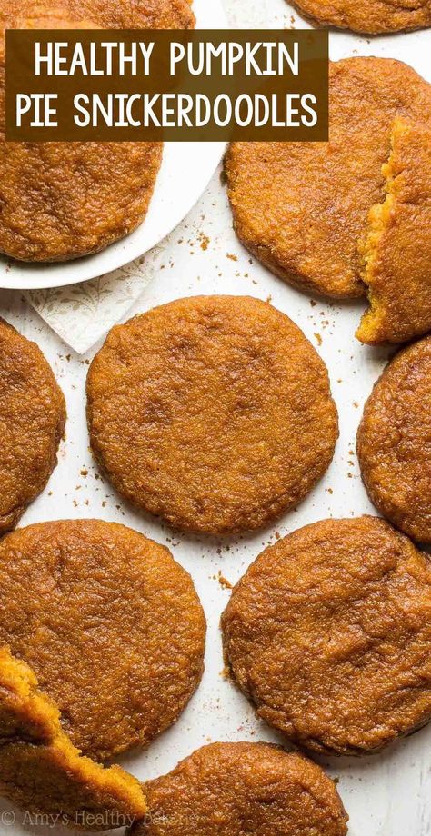 Snickerdoodles Cookies, Low Calorie Pumpkin, Healthy Pumpkin Pie, Pumpkin Cookies Healthy, Healthy Pumpkin Dessert, Snickerdoodles Recipe, Clean Eating Cookies, Pumpkin Snickerdoodles, Healthy Pumpkin Pies