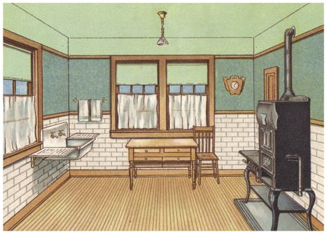 Picture from the Sears 1912 Modern Homes catalog. 1910s Kitchen, 1900s Farmhouse, Arts And Crafts Architecture, Edwardian Interiors, Weird Picture, Craftsman Dining Room, Craftsman Interiors, Arts And Crafts Interior Design, Bungalow Interiors