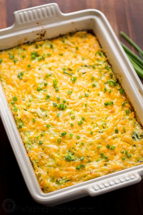 Cheesy Zucchini Casserole Recipe - NatashasKitchen.com Shredded Zucchini Recipes, Cheesy Zucchini Casserole, Casserole Meal, Fall Potluck, Vegetable Casseroles, Chicken Zucchini Casserole, Zucchini Casserole Recipes, Zucchini Corn, Zucchini Cheese