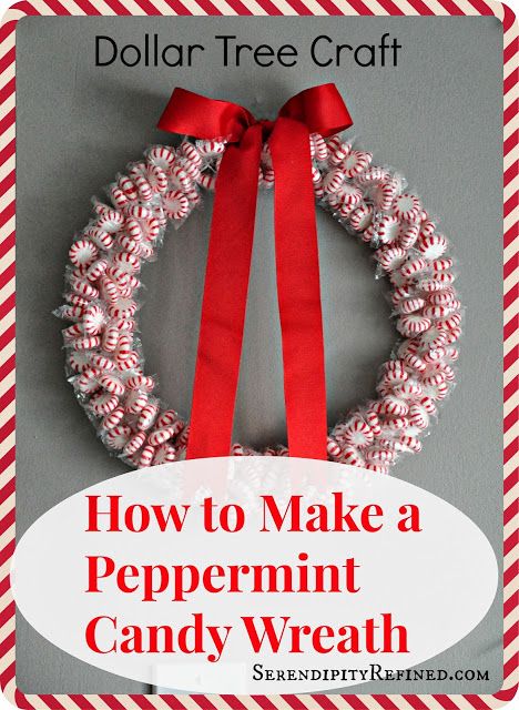 Serendipity Refined: DIY Holiday Peppermint Wreath: Dollar Tree Craft Candy Wreaths, Peppermint Wreath, Diy Christmas Candy, Candy Wreath, Dollar Store Diy Projects, Tree Craft, Candy Crafts, Peppermint Candy, Wreaths Diy