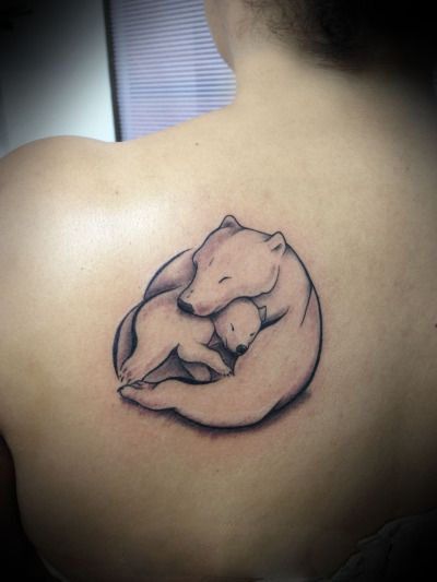 Mother polar bear embracing a cub and this expresses compassionate feelings. This tattoo symbolizes family union. Tags: Cute, Nice, Easy, Daughter, Mother, Meaningful Momma Bear Tattoo, Baby Bear Tattoo, Polar Bear Tattoo, Mother Son Tattoos, Tattoo Son, Cubs Tattoo, Bear Tattoos, Mother Tattoos, Tattoo For Son