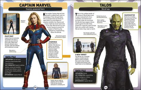 New Looks At CAPTAIN MARVEL And Talos Revealed Via Marvel Character Encyclopedia Images Marvel Cinematic Universe Timeline, Marvel Encyclopedia, Villain Names, Marvel Facts, Marvel Superheroes Art, Legion Of Superheroes, Marvel Drawings, Batman Universe, Nick Fury