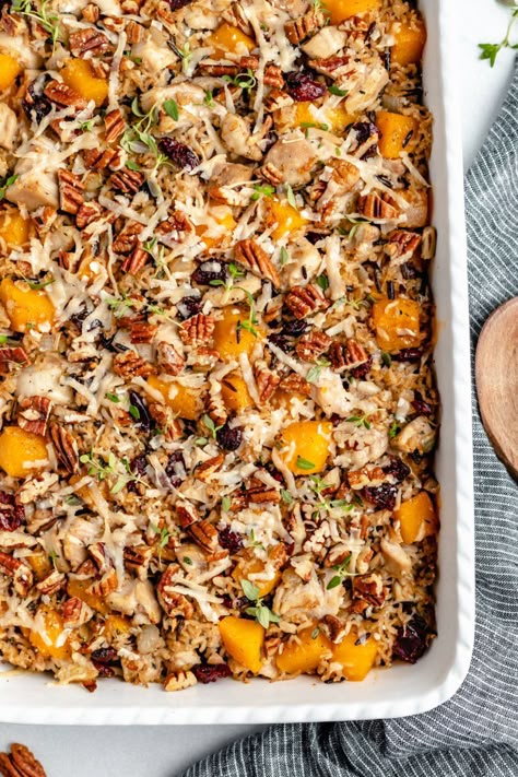 Butternut Squash Chicken, Chicken And Wild Rice Casserole, Casserole Vegan, Chicken Wild Rice Casserole, Vegetarian Substitutes, Wild Rice Casserole, Chicken And Butternut Squash, Ambitious Kitchen, Chicken And Wild Rice